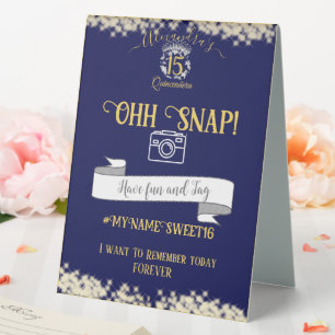 Elegant Blue Quinceañera Spanish Oh Snap Tag Table Tent