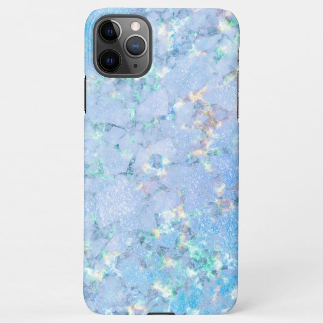 Elegant blue rainbow holographic marble ice iPhone case (Back)