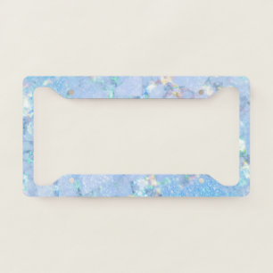 Elegant blue rainbow holographic marble ice license plate frame