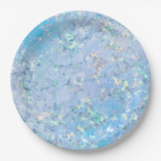 Elegant blue rainbow holographic marble ice paper plates