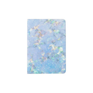 Elegant blue rainbow holographic marble ice passport holder