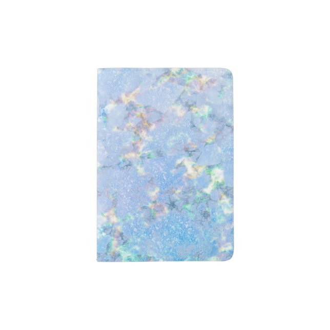 Elegant blue rainbow holographic marble ice passport holder (Front)