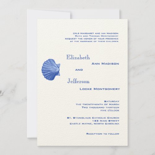 Elegant Blue Rattan Seashell Wedding Invitation