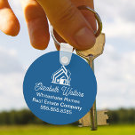 Elegant Blue Real Estate Company Custom Realtor Keychain<br><div class="desc">This professional realtor keychain is custom made with your real estate company name under the modern white cursive script and house image. These elegant blue realty business promotional items feature a house logo image for home builder or realty agent company marketing.</div>