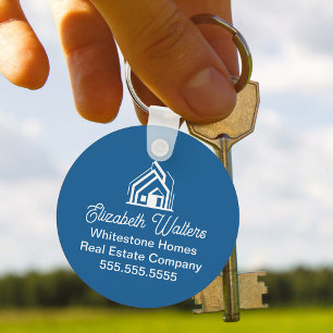 Elegant Blue Real Estate Company Custom Realtor Keychain