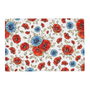 Elegant Blue, Red and Gold Remembrance Poppies Placemat