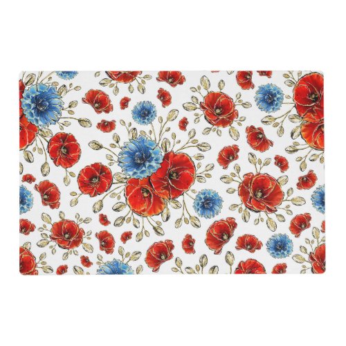 Elegant Blue Red and Gold Remembrance Poppies Placemat