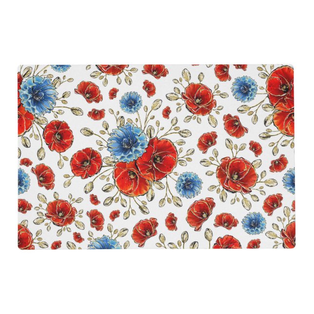 Elegant Blue, Red and Gold Remembrance Poppies Placemat (Front)