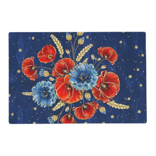 Elegant Blue, Red and Gold Remembrance Poppies Placemat