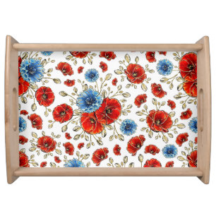 Elegant Blue, Red and Gold Remembrance Poppies Serving Tray