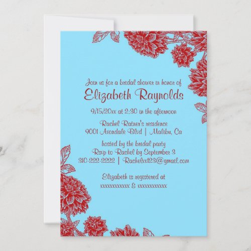 Elegant Blue &amp; Red Bridal Shower Invitations