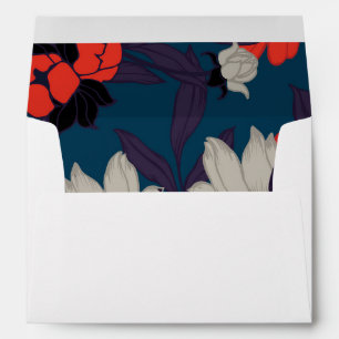 Elegant Blue & Red Floral Pattern Envelope