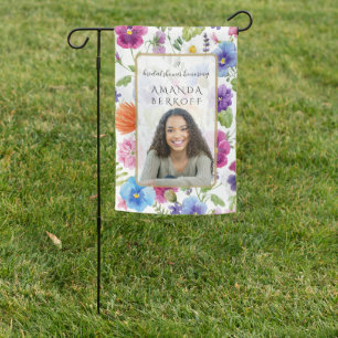 Elegant Blue & Red Flowers Bridal Shower  Garden Flag