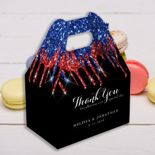 Elegant Blue Red Glitter Drips Patriotic Wedding Favor Boxes