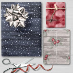 Elegant Blue Red Grey Snowy Berries Christmas Wrapping Paper Sheets<br><div class="desc">Christmas at Midnight Collection This is a beautiful and darkly serene shower set of wrapping paper that is part of larger collection of home and bath decor you can enjoy for the Christmas holiday. The snow is falling all around with pretty christmas balls and holly, in colors of dark blues,...</div>