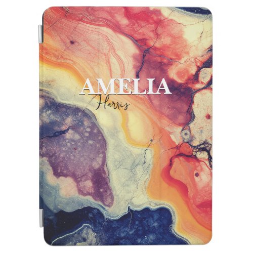 Elegant blue red marble art girly monogram  iPad air cover