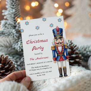 Elegant Blue & Red Nutcracker Christmas Party Invitation