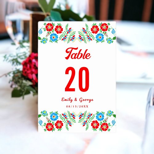 Elegant Blue Red Roses Botanical Floral Wedding Table Number