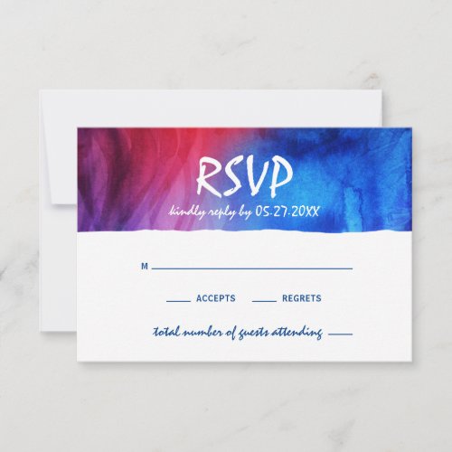 Elegant Blue Red Watercolor Fire and Ice Wedding RSVP Card