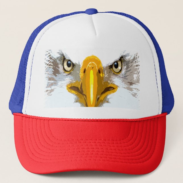 Elegant Blue Red White Eagle Head Pop Art Modern Trucker Hat (Front)