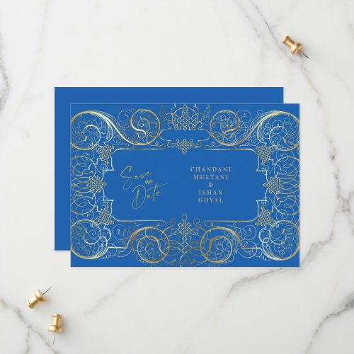 Elegant Blue Regal Gold Wedding  Save The Date