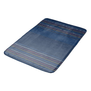 Elegant Blue Regatta Striped Border Bath Mat