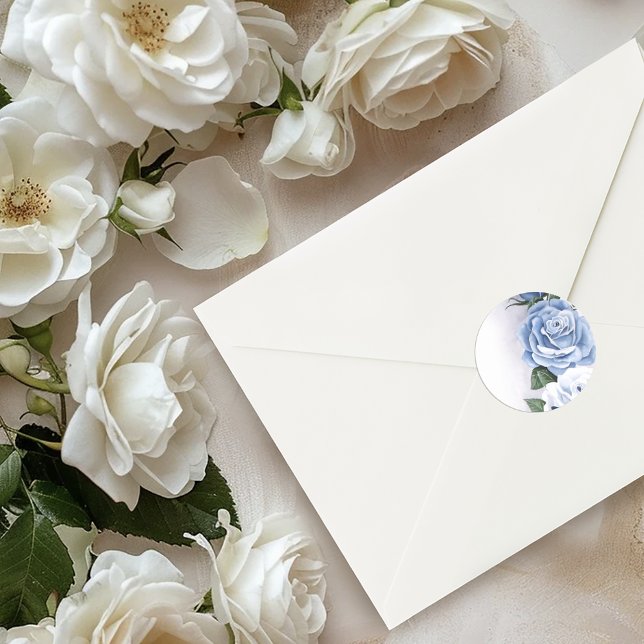 Elegant Blue Regency Cameo Roses Classic Round Sticker (Creator Uploaded)