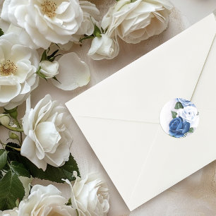 Elegant Blue Regency Cameo Roses Classic Round Sticker