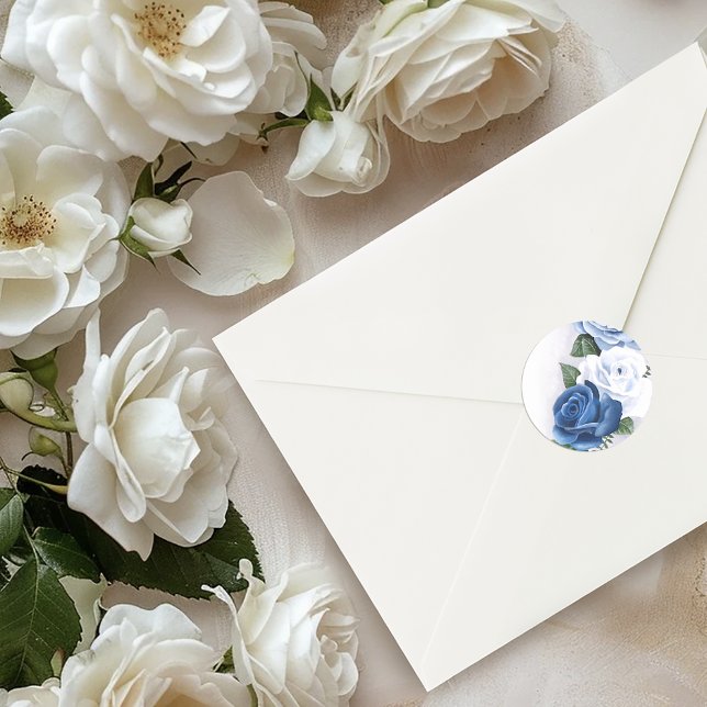 Elegant Blue Regency Cameo Roses Classic Round Sticker (Creator Uploaded)