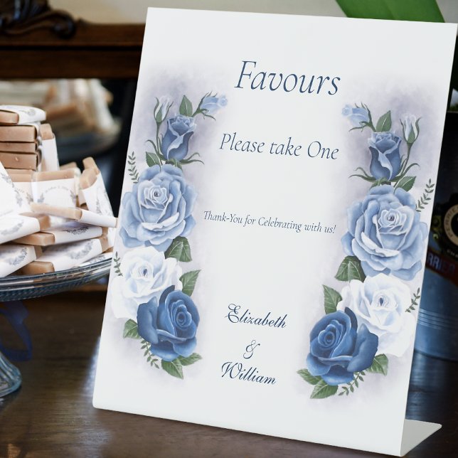Elegant Blue  Regency Cameo Roses Favors Pedestal Sign (Creator Uploaded)