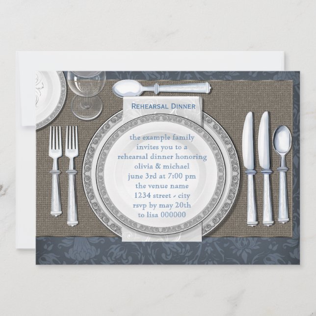 Elegant Blue Rehearsal Dinner Invitations (Front)