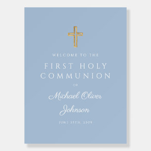Elegant Blue Religious Boy First Communion Welcome Foam Board