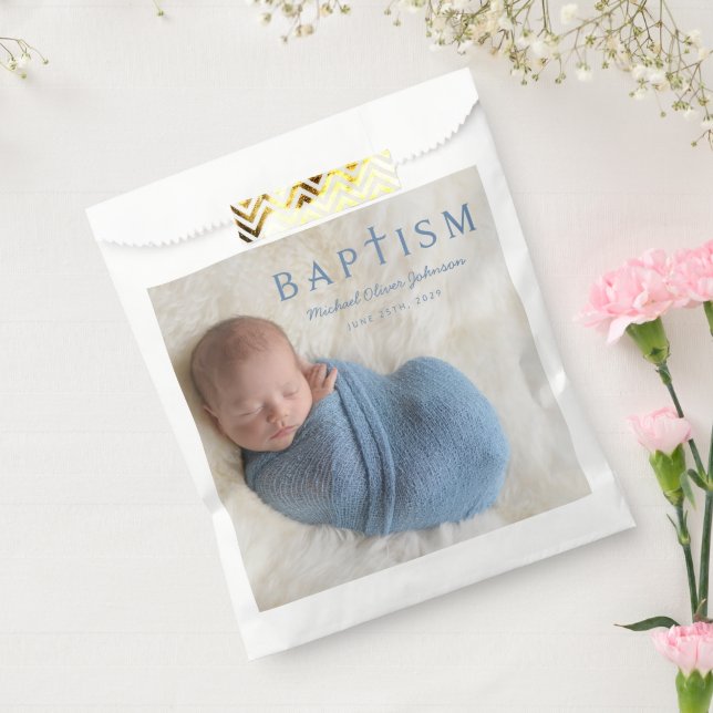 Elegant Blue Religious Cross Baptism  Favor Bag (Sealed)