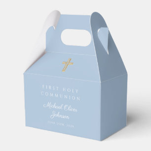 Elegant Blue Religious Cross Boy First Communion Favor Boxes