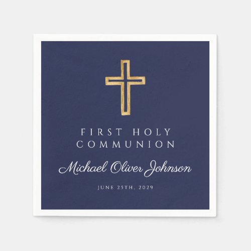 Elegant Blue Religious First Holy Communion Napkins
