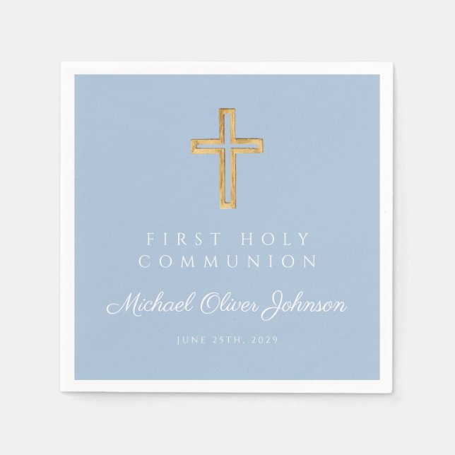 Elegant Blue Religious First Holy Communion Napkins (Front)