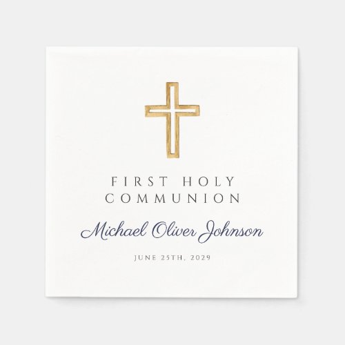 Elegant Blue Religious First Holy Communion Napkins
