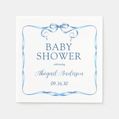 Elegant Blue Ribbon Baby Shower Napkins