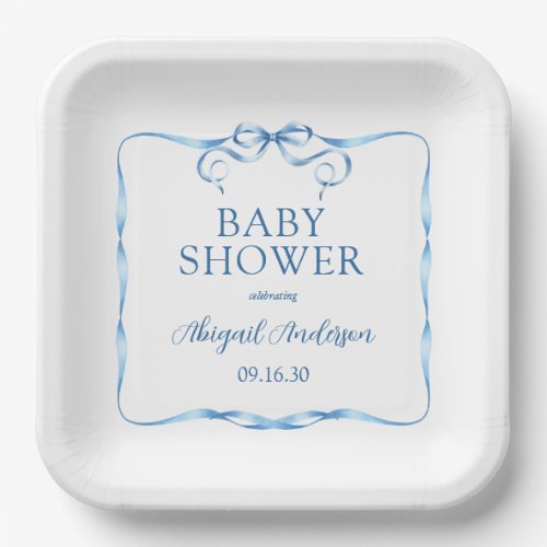 Elegant Blue Ribbon Baby Shower Paper Plates