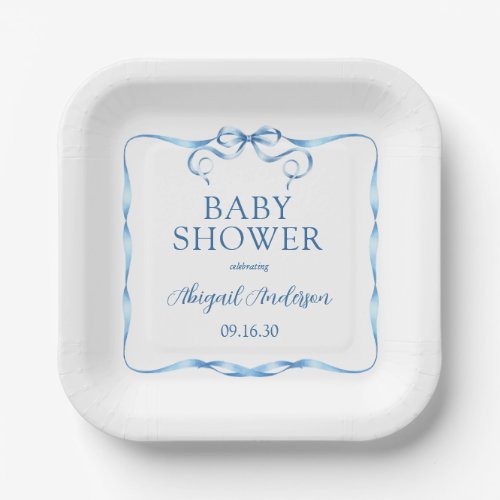 Elegant Blue Ribbon Baby Shower Paper Plates