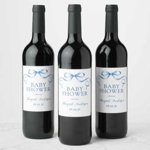 Elegant Blue Ribbon Baby Shower Wine Label