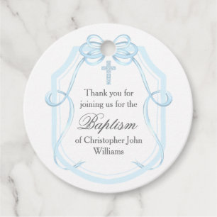 Elegant Blue Ribbon Bow Baptism Party Favor Tags