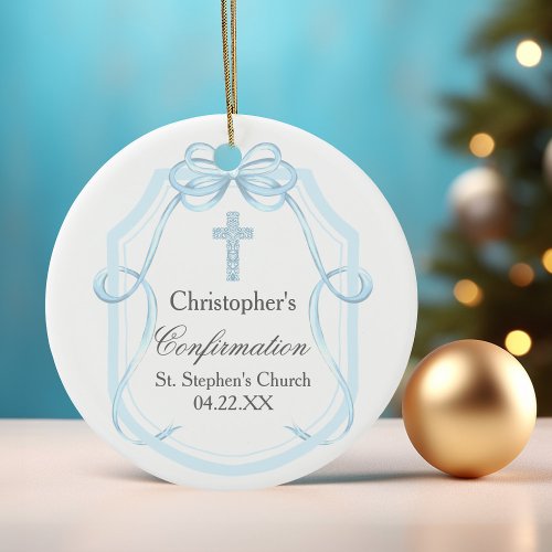 Elegant Blue Ribbon Bow Confirmation Gift