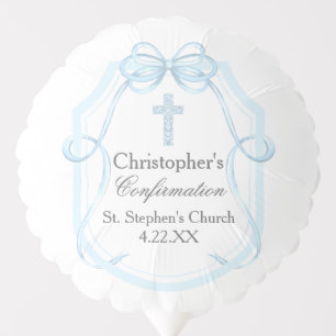 Elegant Blue Ribbon Bow Confirmation Party Balloon