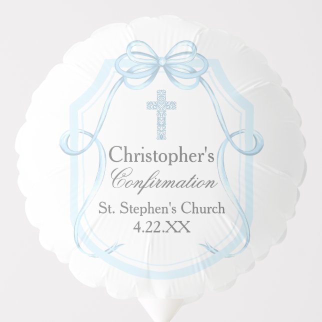 Elegant Blue Ribbon Bow Confirmation Party Balloon (Front)