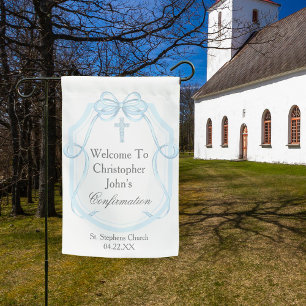 Elegant Blue Ribbon Bow Confirmation Party Garden Flag