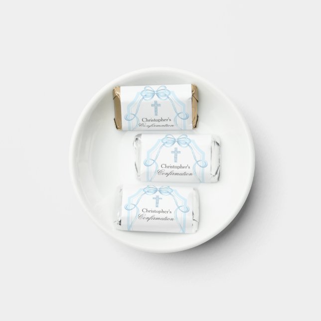 Elegant Blue Ribbon Bow Confirmation Party Hershey's Miniatures (Plate)