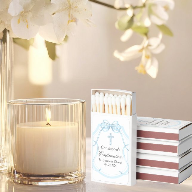 Elegant Blue Ribbon Bow Confirmation Party Matchboxes (Creator Uploaded)