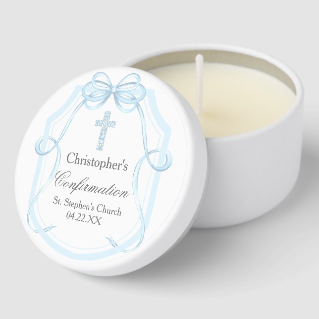 Elegant Blue Ribbon Bow Confirmation Party Mini Candle Favors (Corner)
