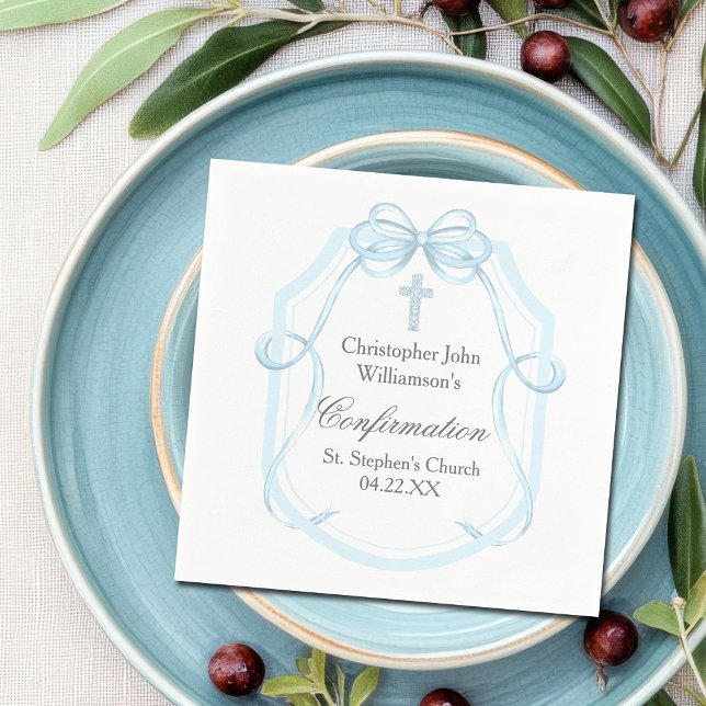 Elegant Blue Ribbon Bow Confirmation Party Napkins (Creator Uploaded)